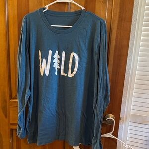 Blue Long Sleeve Tee with 'Wild' Print